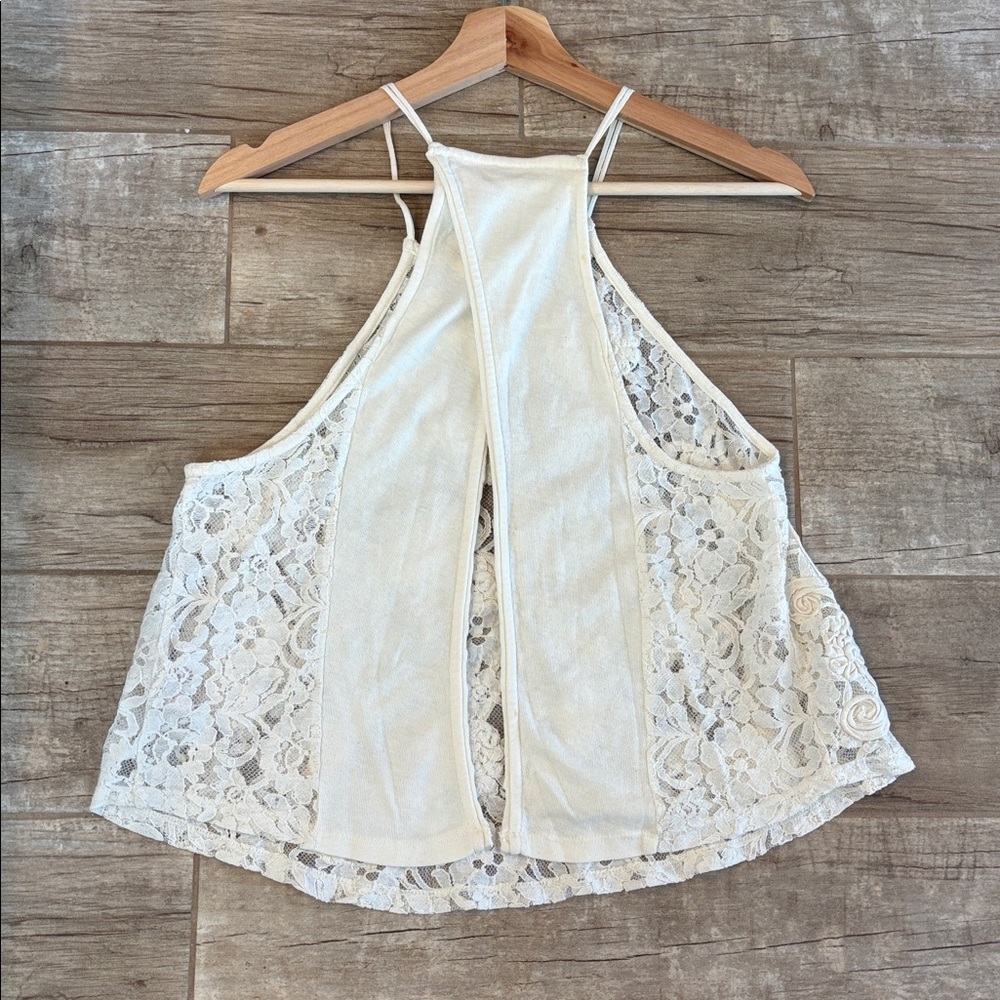 Free People Cream Lace Boho Festival Open Back Top - Picture 3 of 3